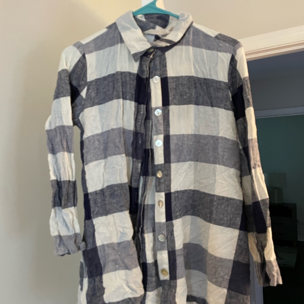 Blue and White Button Down Shirt with Nautical Stripes